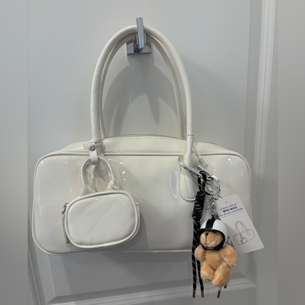 NWT Urban Expressions Baguette bag w/ football bear charm and mini pouch